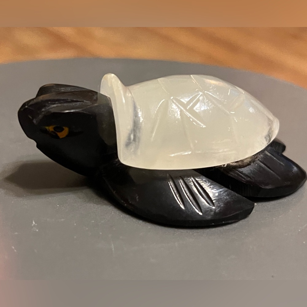 Vintage Carved Turtle Black and White Turtle Decor